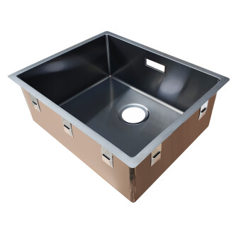 Chiuveta bucatarie inox CookingAid BOX LUX 50 GREY cu strat PVD ceramic culoare gri + accesorii montaj