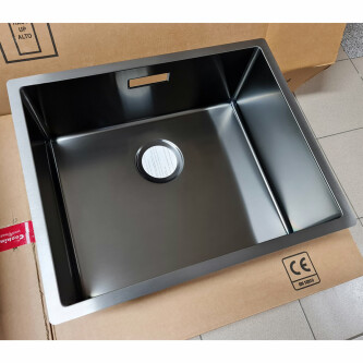 Chiuveta bucatarie inox CookingAid BOX LUX 50 GREY cu strat PVD ceramic culoare gri + accesorii montaj