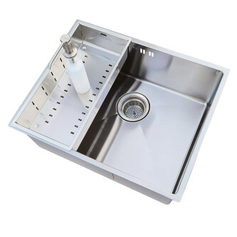 Chiuveta bucatarie inox CookingAid HERA MEDIUM cu dozator detergent, tavita scurgere inox, gratar rulabil inox + accesorii montaj