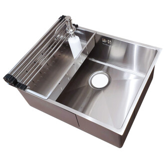 Chiuveta bucatarie inox CookingAid HERA MEDIUM cu dozator detergent, tavita scurgere inox, gratar rulabil inox + accesorii montaj