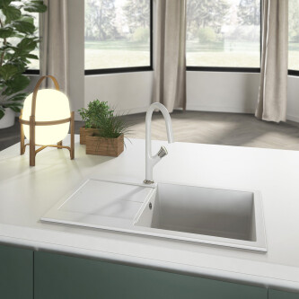 Baterie CookingAid PARMIX WHITE cu furtun dus retractabil / extractibil si finisaj Alb mat