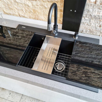 Baterie CookingAid Indiana cu furtun dus retractabil / cap extractibil si finisaj granit Negru Metalic / Metalic Black