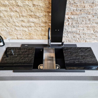 Baterie CookingAid Indiana cu furtun dus retractabil / cap extractibil si finisaj granit Negru Metalic / Metalic Black