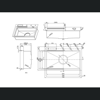 Set chiuveta bucatarie Higold 952357 750 x 480 mm cu accesorii si baterie bucatarie Higold Waterfall cu sistem de curgere tip cascada, cap extractibil, gunmetal