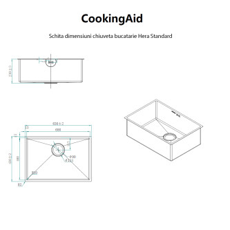 Chiuveta bucatarie inox CookingAid Hera Standard cu dozator detergent, scurgator tavita vase/paste/fructe, gratar rulabil inox si tocator lemn Sapele + accesorii montaj