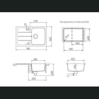 Set chiuveta bucatarie Schock Formhaus D-100S 780 x 500 mm Cristalite Nero cu parti vizibile negru si baterie bucatarie Schock Kantus cu cap extractibil, negru