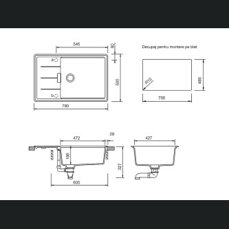 Set chiuveta bucatarie Schock Tia D-100LS 780 x 500 mm Cristadur Puro, negru intens cu baterie bucatarie Schock Kavus cu cap extractibil si parti vizibile White Gold