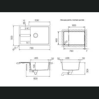 Set chiuveta bucatarie Schock Ronda D-100XL 780 x 500 mm Cristalite Nero cu parti vizibile negru si baterie bucatarie Schock Kantus cu cap extractibil, negru