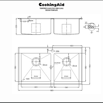 Chiuveta bucatarie inox CookingAid TEMPERED GLASS DUO cu tocator personalizat sticla temperizata, scurgator vase/paste/fructe, gratar rulabil inox + a