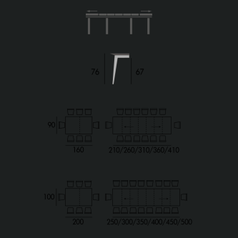 Masa extensibila cu structura metalica vopsita in negru TOKYO, extensii superioare si laterale din melaminat pliabil ARAN