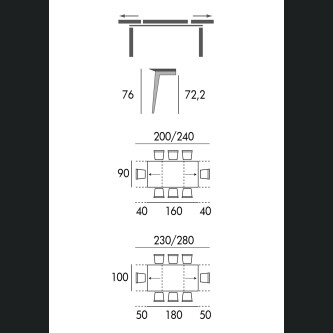 Masa extensibila DUBLINO cu structura metalica vopsita negru, blat din sticla ceramica si extensii laterale ARAN