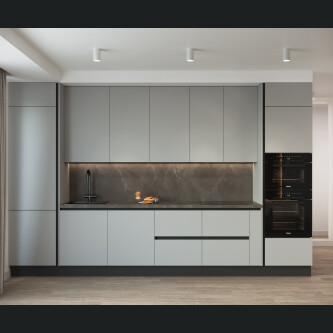 Mobilier de bucatarie Aran Cucine, colectia MIA, culoare ASH grey, Inaltime totala 2468 mm, Lungime totala 3846 mm