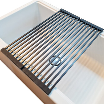 Scurgator multifunctional / Gratar / Suport vase pliabil negru dens CookingAid Folding Mat Black pentru chiuvete