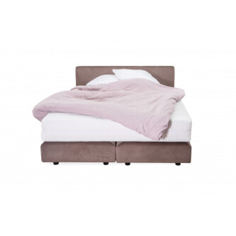 Pat Boxspring Alviano tapitat simplu, cu inaltime capat pat 90 cm, saltea inclusa, fara topper