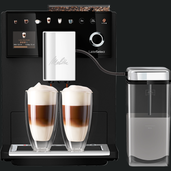 Espressor automat Melitta Latte Select F630-211, 1400W, 15 bari, sistem de spumare a laptelui, display One-Touch, 12 tipuri de cafea, Black