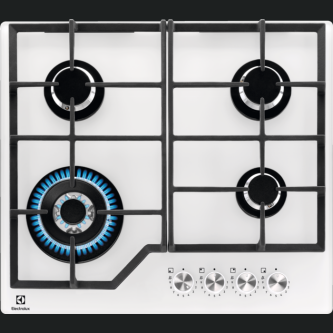 Plita gaz Electrolux KGG64362W, 4 arzatoare, sticla alba,60 cm