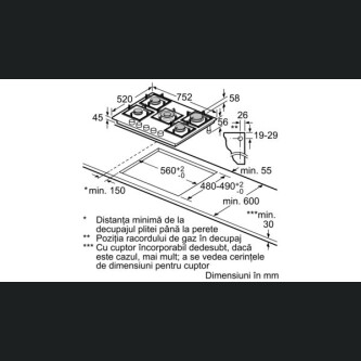 Plita gaz T27CS59S0 Neff, 5 arzatoare, negru, 75 cm