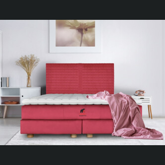 Pat boxspring Saint Moritz, tapiterie linii, inaltime capat pat 140 cm, saltea inclusa, fara topper