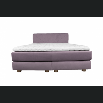 Pat boxspring Sella, tapiterie linii, cu inaltime capat pat 110 cm, saltea inclusa, fara topper