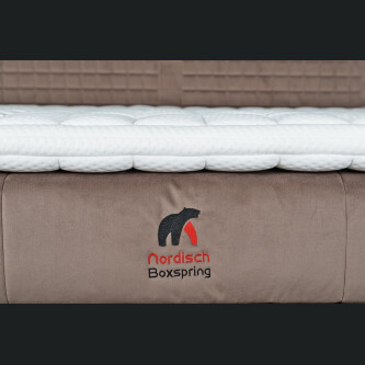 Pat boxspring Saint Moritz, tapiterie linii, inaltime capat pat 140 cm, saltea inclusa, fara topper