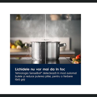 Plita incorporabila cu inductie Electrolux EIS62453IZ, 60 cm, conectivitate hota, Sense Boil, Booster, SaphirMatt