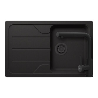 Set chiuveta bucatarie Schock Formhaus D-100S 780 x 500 mm Cristalite Nero cu parti vizibile negru si baterie bucatarie Schock Kantus cu cap extractibil, negru