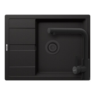 Set chiuveta bucatarie Schock Ronda D-100L 650 x 500 mm Cristalite Nero cu parti vizibile negru si baterie bucatarie Schock Kantus cu cap extractibil, negru