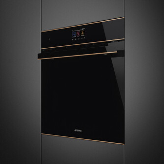  Cuptor cu piroliză și vaporizator SMEG Dolce Stil Novo, SOP6604S2PNR, negru lucios cu detalii din cupru, 60 cm, capacitate 68 l, clasa A+