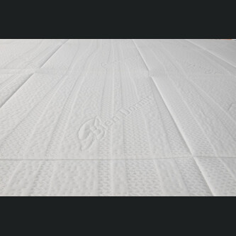 Pat boxspring Vadret, tapitarie patrate mari, inaltime capat pat 140 cm, saltea inclusa, topper inclus